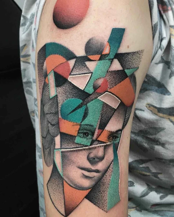 Abstract Face, Geometric shapes tattoo on Upper Arm