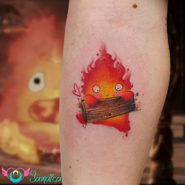 Anime Character, Fire tattoo on Forearm