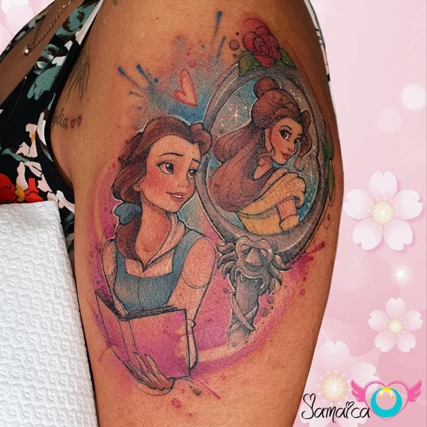 Illustrative Disney, Belle tattoo on Upper Arm