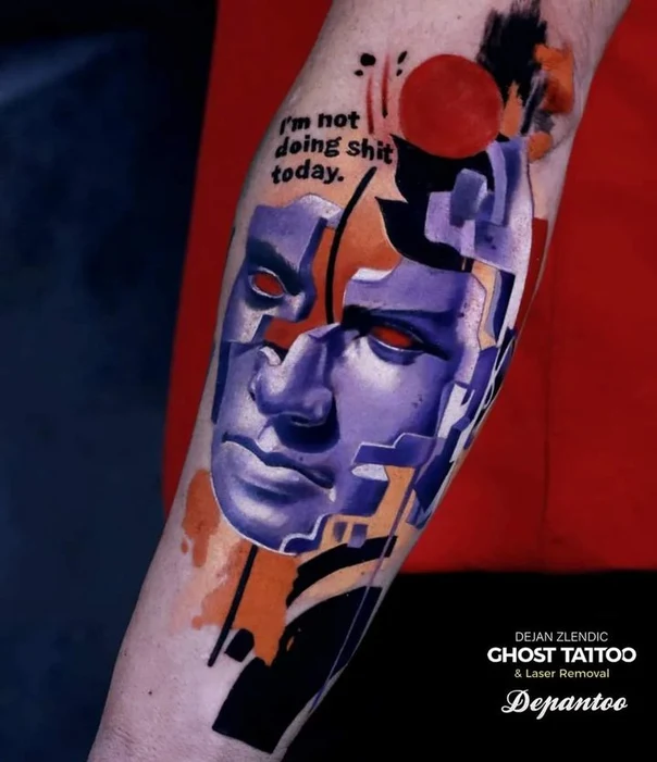 Abstract Face, Geometric tattoo on Forearm