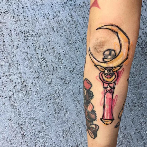 Anime Magical wand, Moon tattoo on Forearm