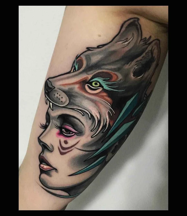 Neo Traditional Wolf, Portrait tattoo on Forearm