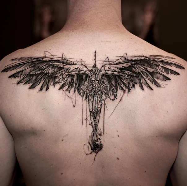 Sketch Angel, Wings tattoo on Upper Back