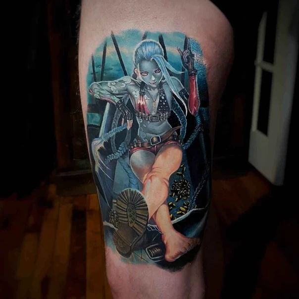 Anime Character tattoo on Thigh