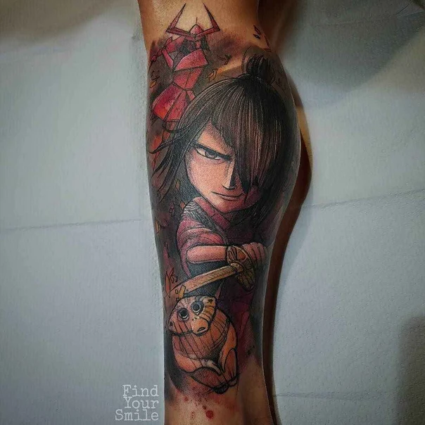 Anime Anime character, Samurai tattoo on Calf