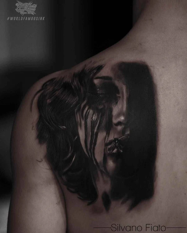 Realism Portrait, Face tattoo on Shoulder
