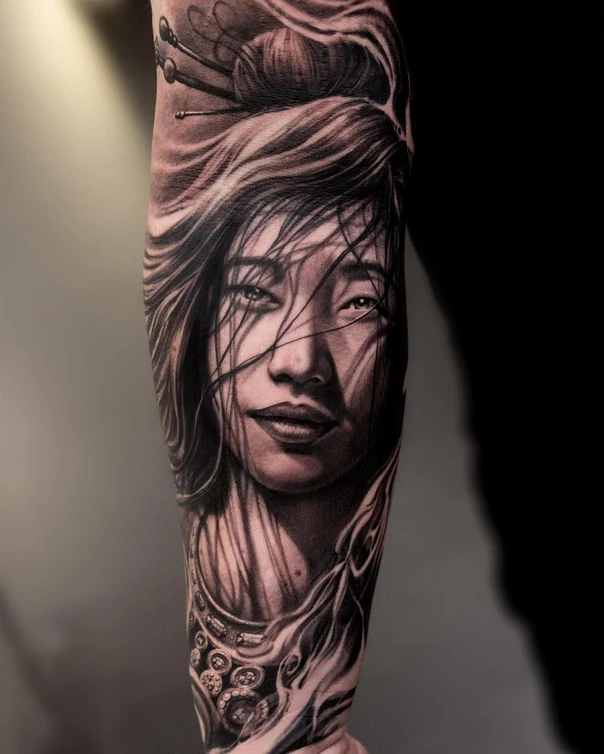 Realism Portrait, Woman tattoo on Forearm
