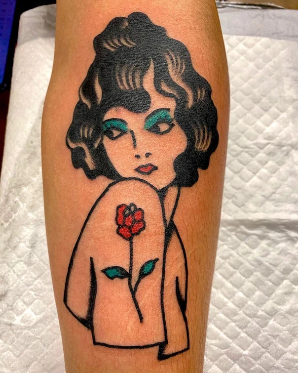 Traditional Portrait, Rose tattoo on Forearm