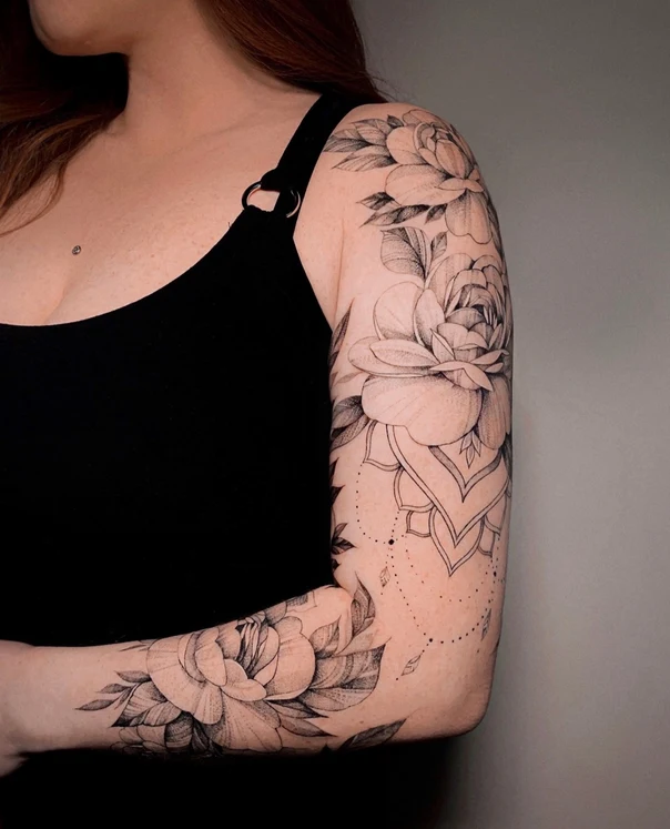 Blackwork Flower, Mandala tattoo on Full Sleeve