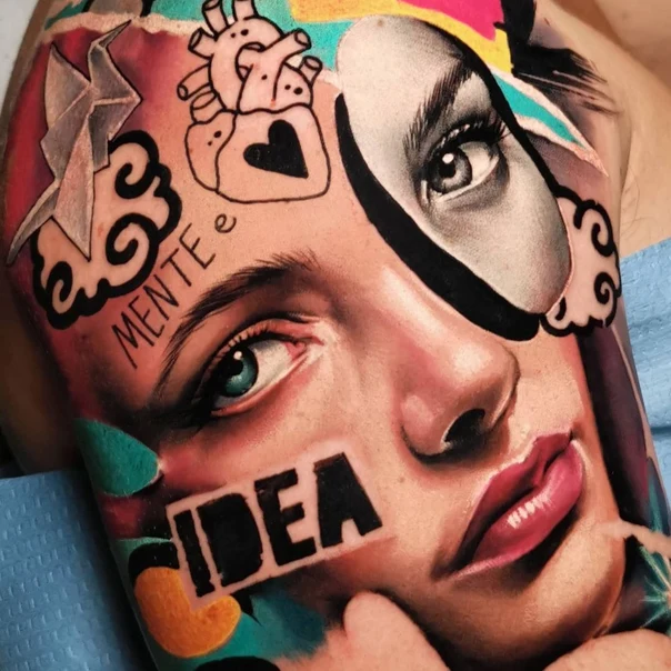 Realism Portrait, Heart tattoo on Shoulder