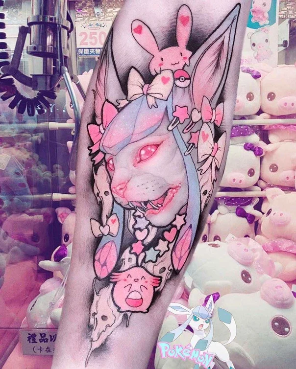 Anime Pokemon, Bunny tattoo on Forearm