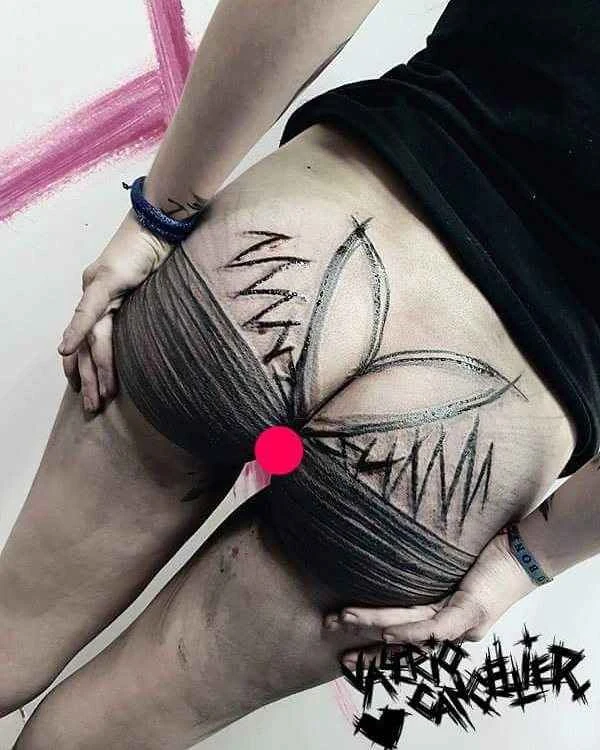 Sketch Floral, Abstract tattoo on Thigh