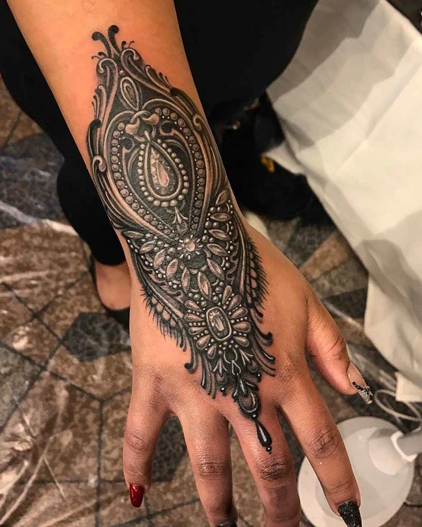 Ornamental Ornament, Jewel tattoo on Back of Hand