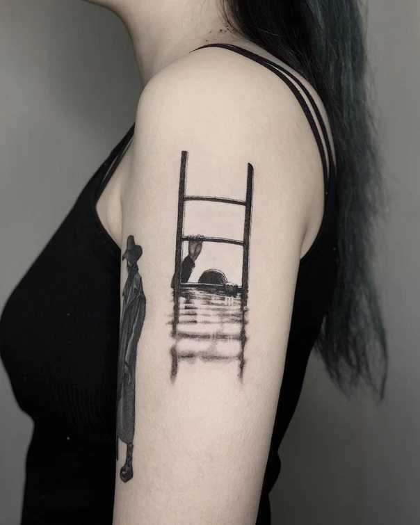 Blackwork Ladder, Figure tattoo on Upper Arm