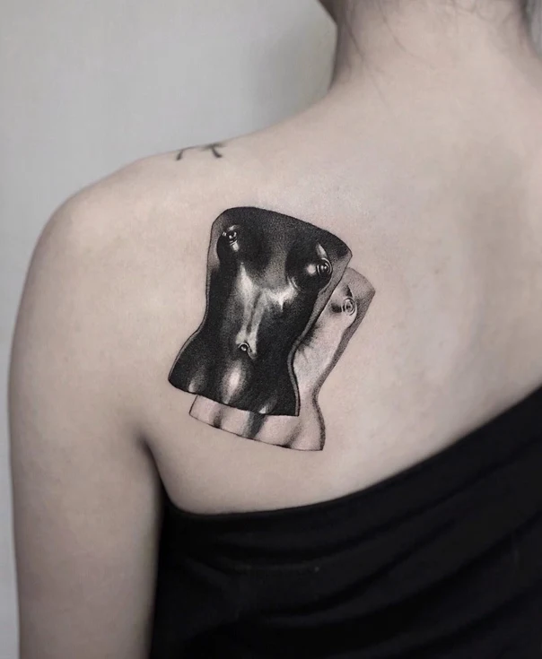 Realism Torso tattoo on Shoulder Blade