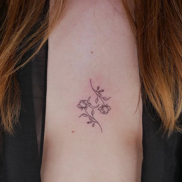 Fineline Flowers, Leaves tattoo on Collarbone