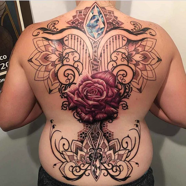 Ornamental Rose, Mandala tattoo on Full Back