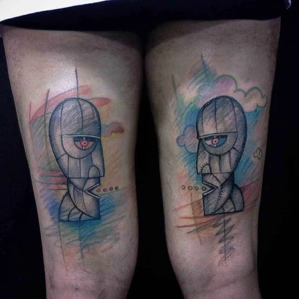 Abstract Face, Geometric tattoo on Thigh
