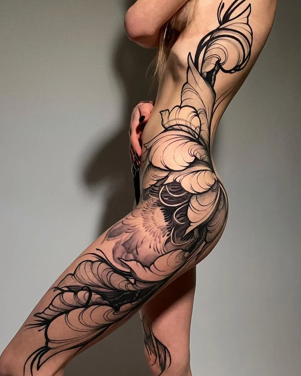 Blackwork Floral, Abstract tattoo on Full body