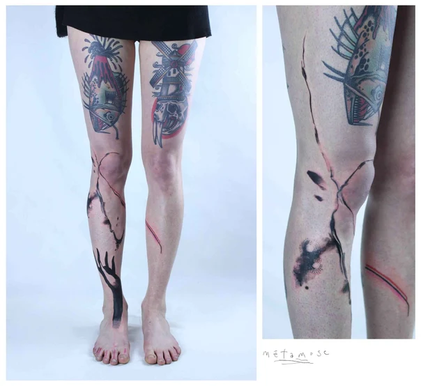 Abstract Fish, Windmill tattoo on Full leg