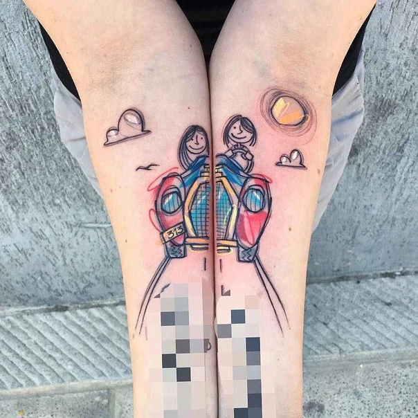 Cartoon People, Car tattoo on Forearm