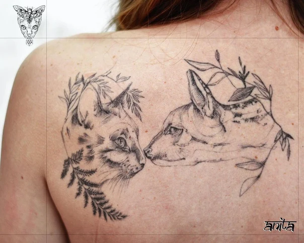 Sketch Animals, Botanic tattoo on Shoulder Blade