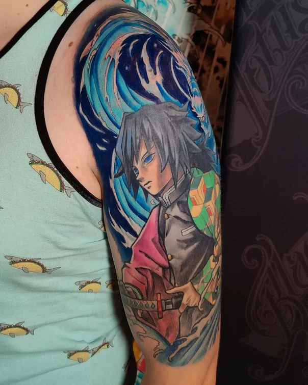 Anime Anime character, Waves tattoo on Upper Arm