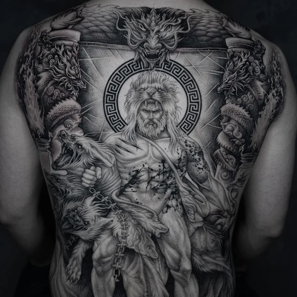 Realism Mythological, Lion tattoo on Full Back