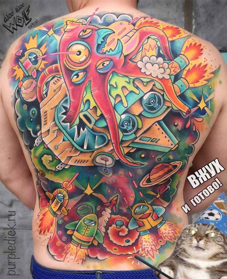 Тату мастер Дмитрий PurpleDick Яковлев цветные авторские нью скул татуировки | Москва, Россия
