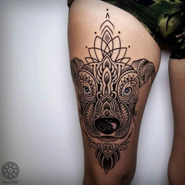 Ornamental Animal, Mandala tattoo on Thigh