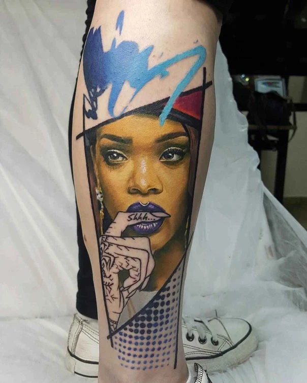 Realism Portrait, Celebrity tattoo on Calf