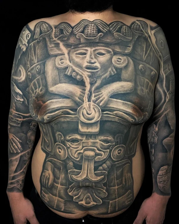 Realism Aztec, Figure tattoo on Chest