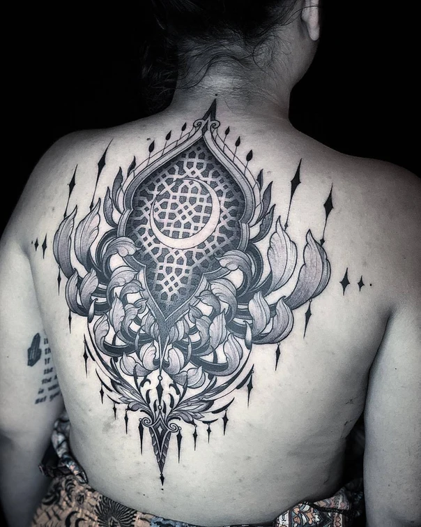 Ornamental Mandala, Floral tattoo on Upper Back