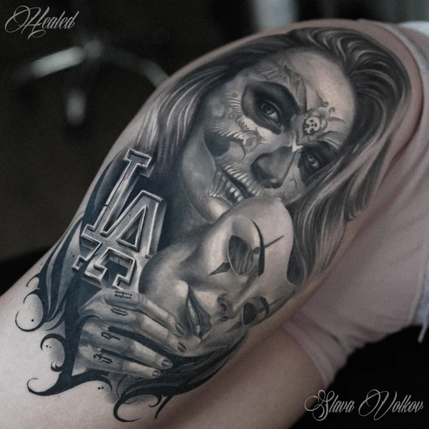 Realism Skull, Portrait tattoo on Upper Arm