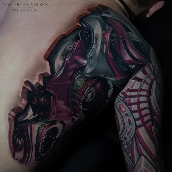 Biomechanical Mechanical, Robotic tattoo on Shoulder