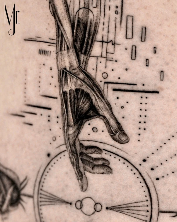Biomechanical Hand, Geometric tattoo on Forearm