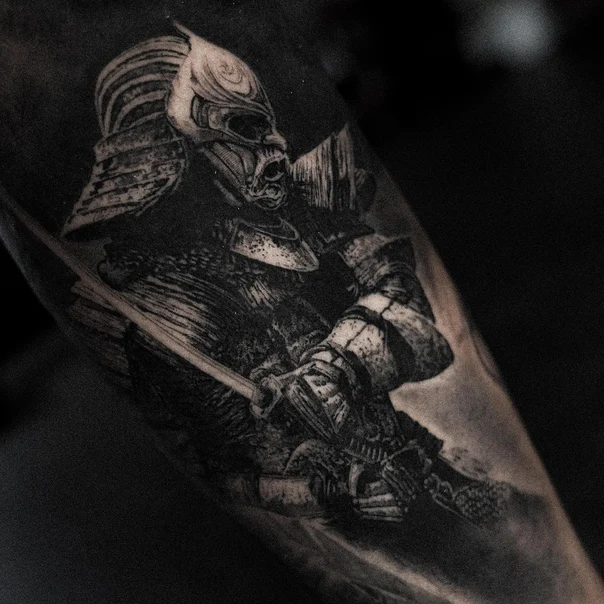 Black & Grey Samurai, Armor tattoo on Forearm
