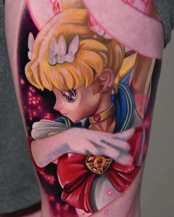 Anime Anime, Character tattoo on Thigh