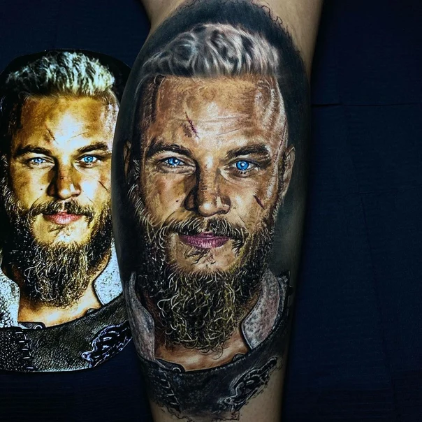 Realism Portrait tattoo on Calf