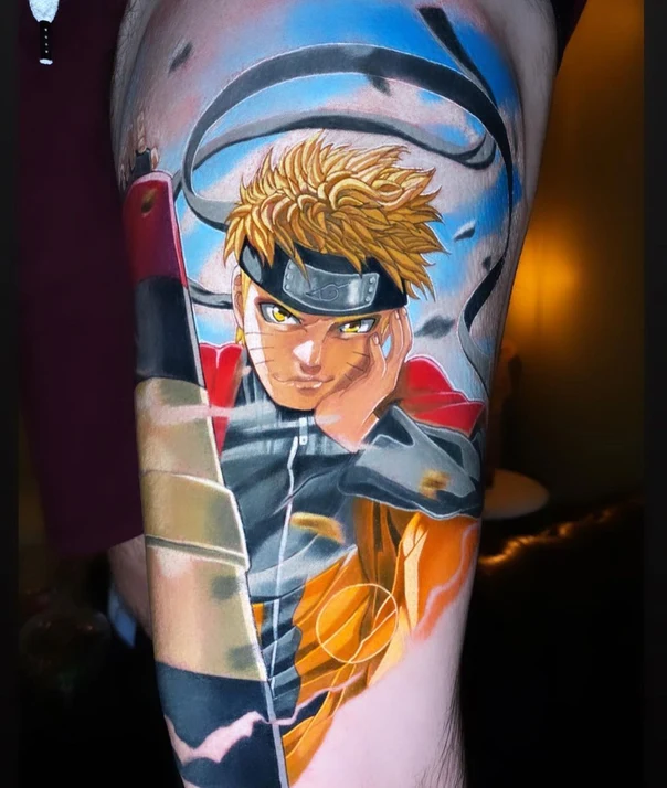 Anime Naruto tattoo on Thigh