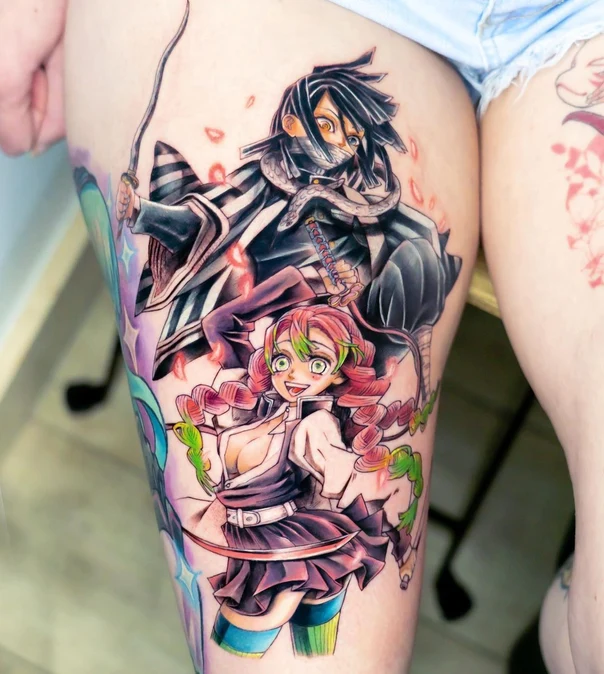 Anime Anime characters tattoo on Thigh