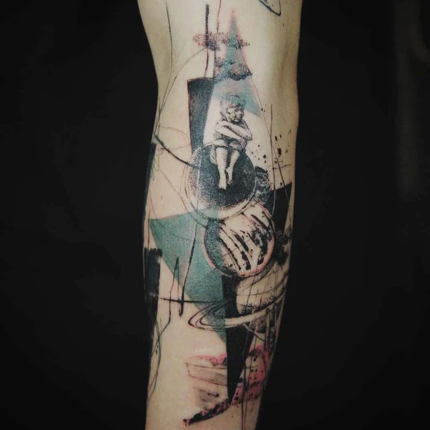 Abstract Angel, Planets tattoo on Forearm