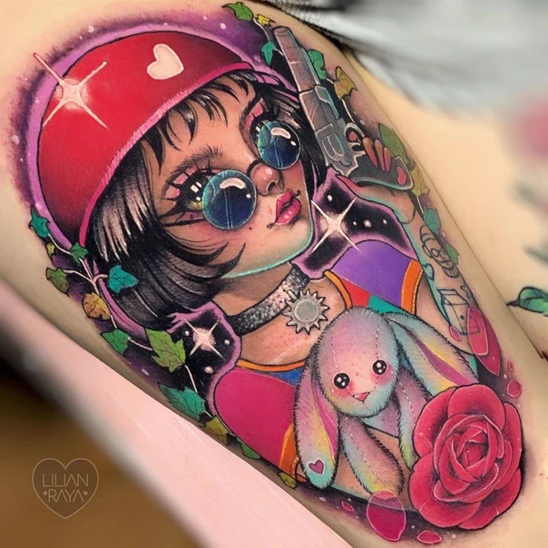 Illustrative Portrait, Bunny tattoo on Thigh