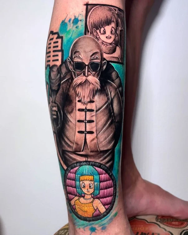 Anime Anime character, Portrait tattoo on Calf