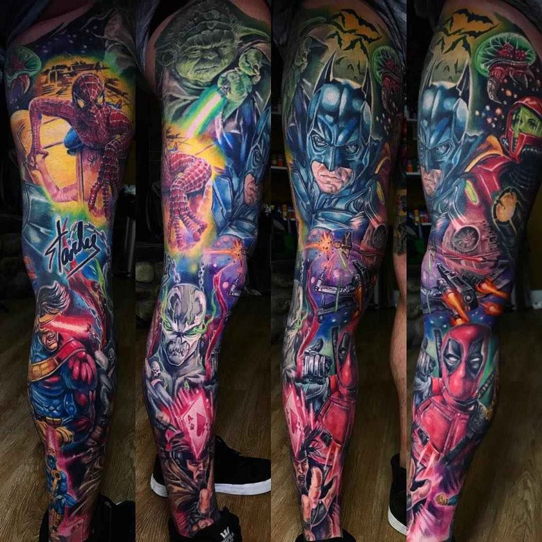 Тату мастер Derek Turcotte масштабные яркие цветные нью скул татуировки | Канада
