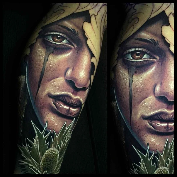 Realism Face, Flower tattoo on Forearm