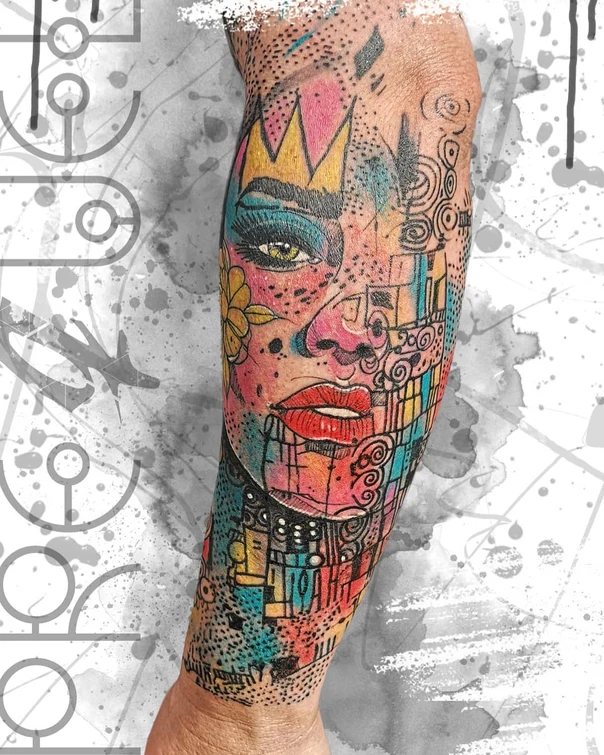 Abstract Face, Crown tattoo on Forearm