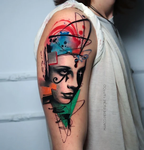 Abstract Portrait tattoo on Upper Arm