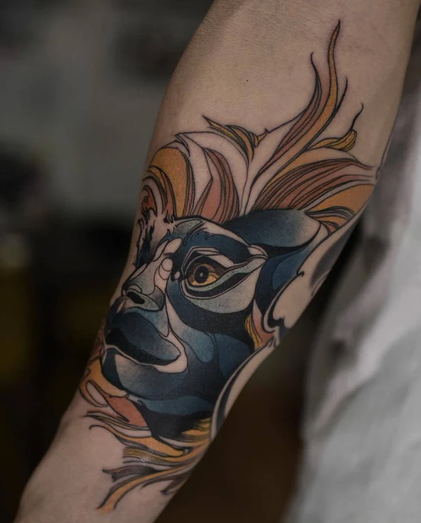 Abstract Face tattoo on Forearm
