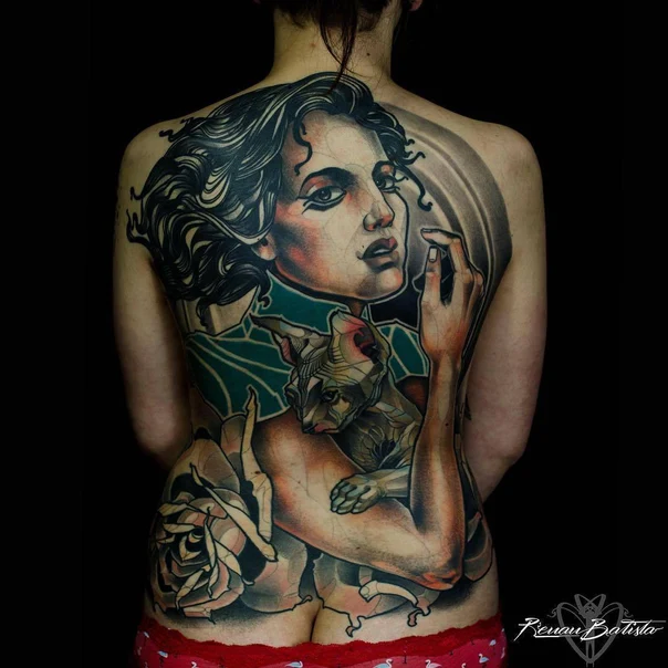 Realism Portrait, Cat tattoo on Full Back